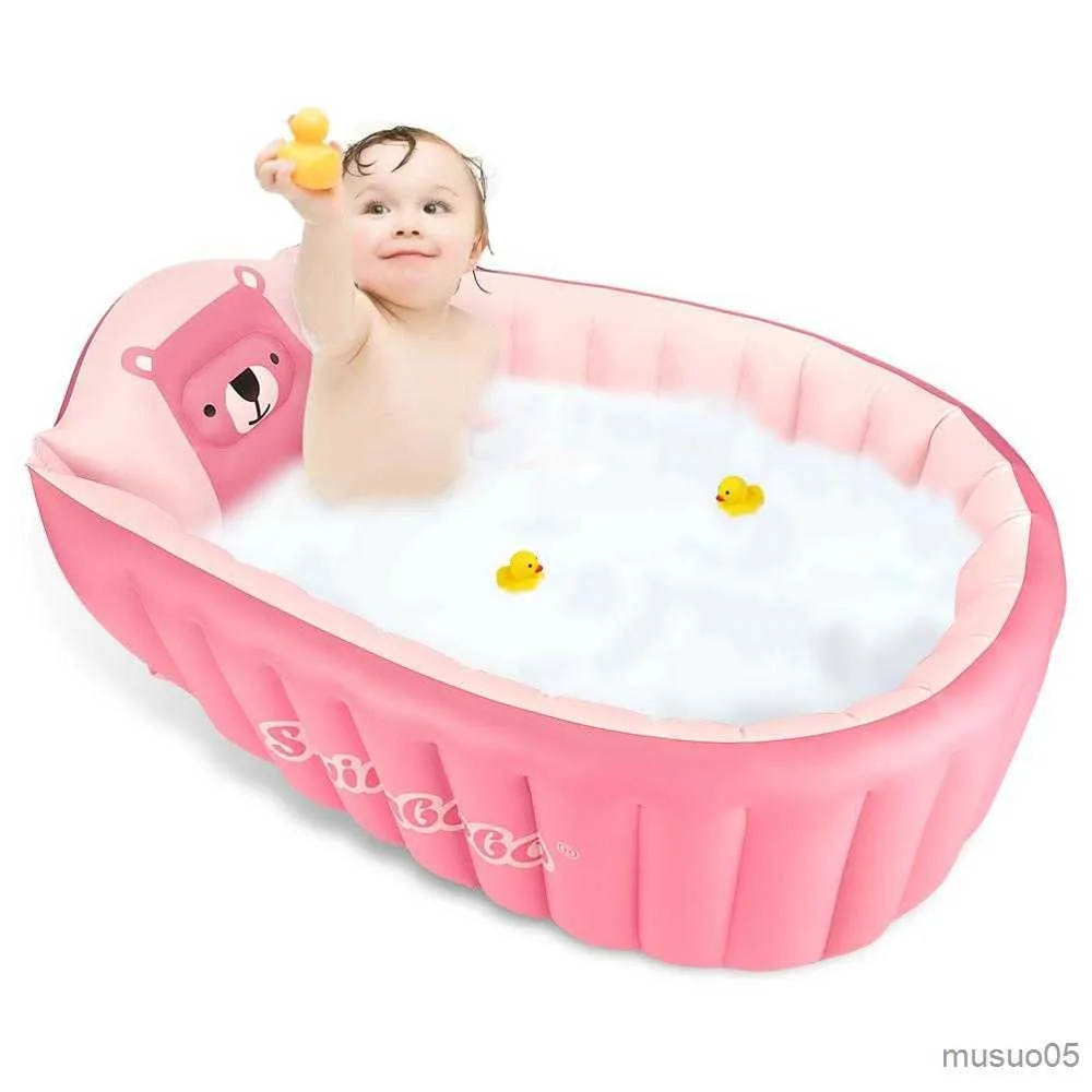 Bathing Tubs Seats Inflatable Baby Bathtub Chair Cute Bear Infant Bathing Seat Tubs Non Slip Swimming Pool Portable Foldable Shower Basin R230818