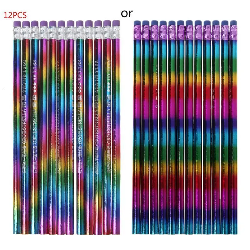 Balpennen 12 stks regenboog potlood houten milieubescherming heldere kleur hb tekening schilderen potloden schoolkantoor schrijfpen 230817