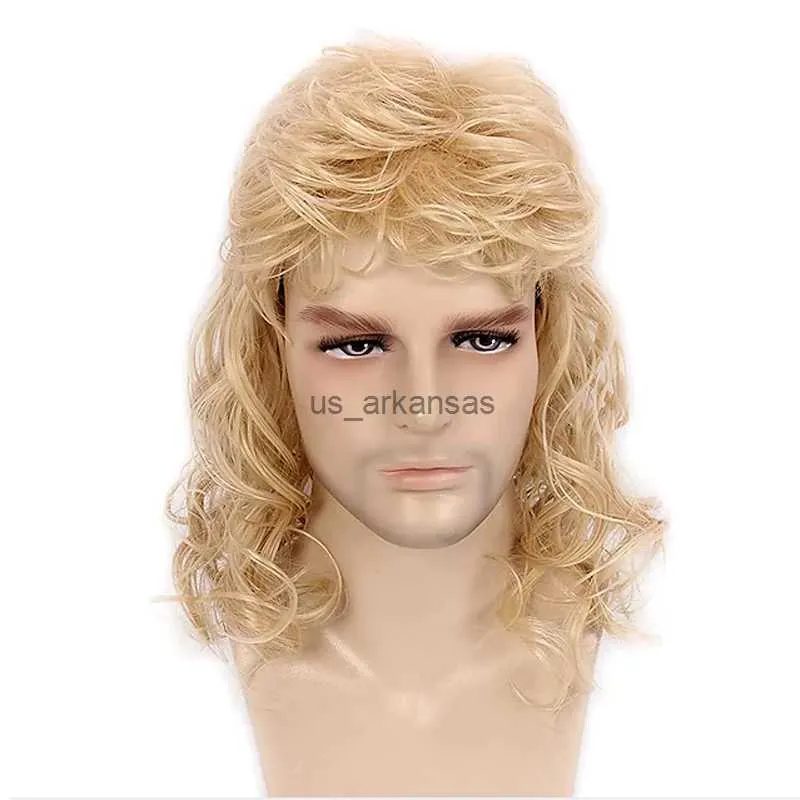 Syntetyczne peruki HairJoy syntetyczne włosy Disco Mullet Peruki dla mężczyzn Hippie Długie Krzywiona Peruka na imprezę Halloween HKD230818