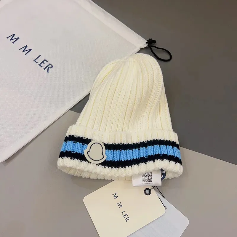 Designer Academy Style Knitted Hat Bonnet Blended Material Fashion and Warm Blue Stripes Larger Size Suitable for Big Headband Wearing Party Shopping Gifts