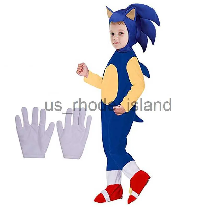 Cosplay Anime Sonic The Hedgehog Costume Kids Fantasy Speed Cospaly  Jumpsuit with White Gloves Gift Children Halloween Costumes x0818