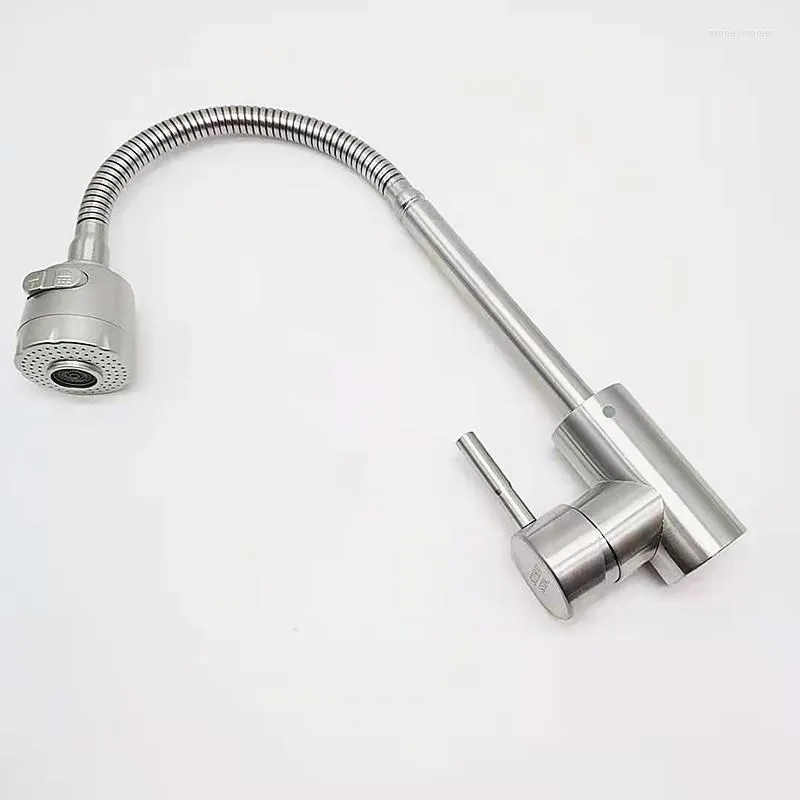 Kitchen Faucets Stainless Steel Three Diversion Round Tube Connector Universal Single Hole Washbasin Faucet Vegetable Washing Si