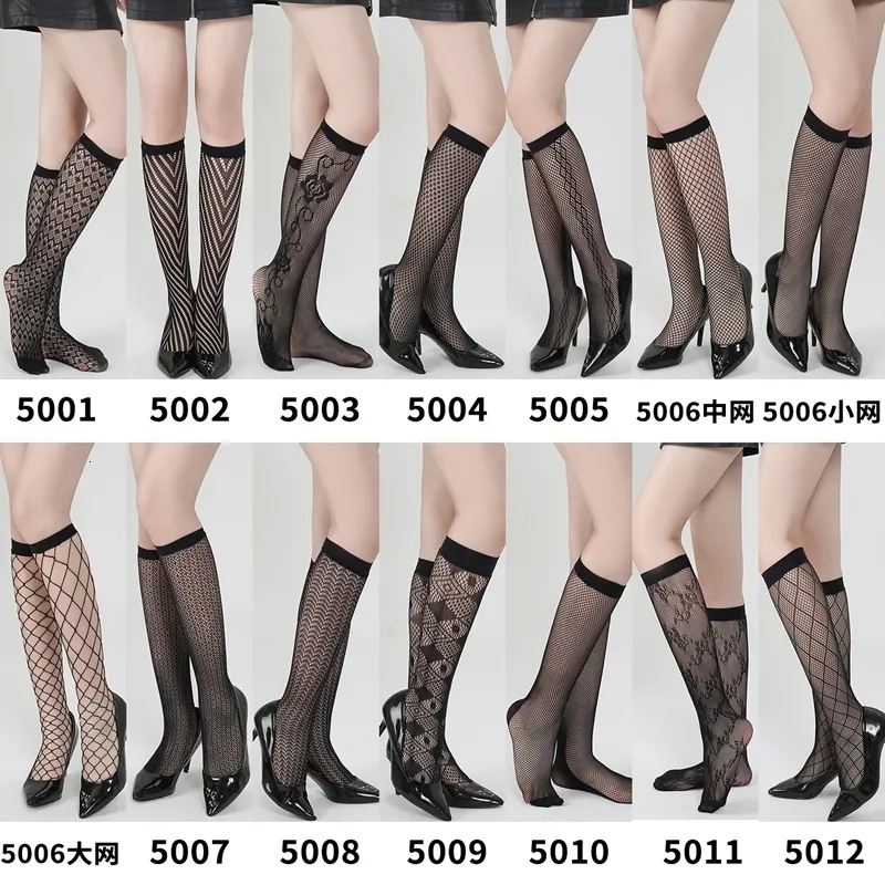 Sexy chaussette Sexy maille noir imprimé bas genou chaussettes hautes en Nylon doux élastique résille filles mignon mode longue jambe chaussettes 230818