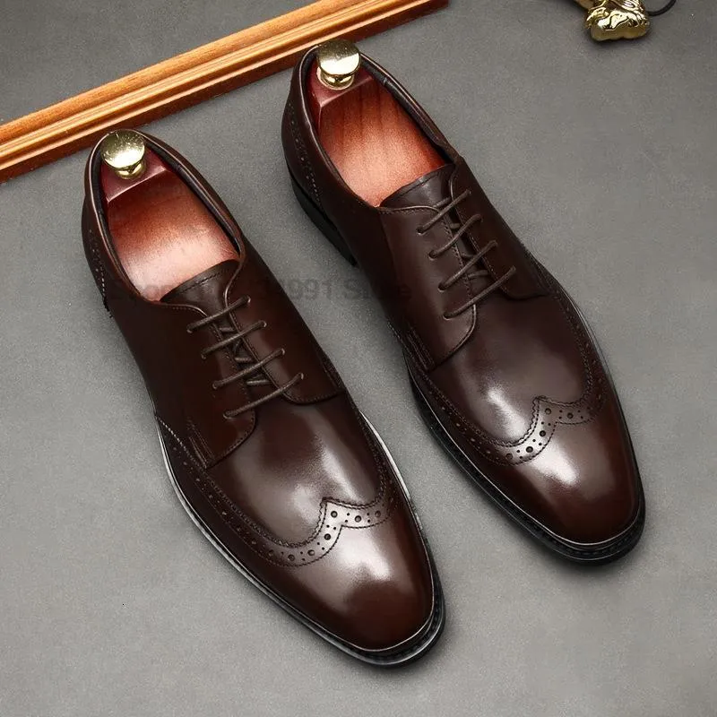 Dress Shoes Men's Oxfords Genuine Leather Handmade High Quality Classic Lace Up Round Head Office Wedding Dress Shoes For Men Black Coffee 230817