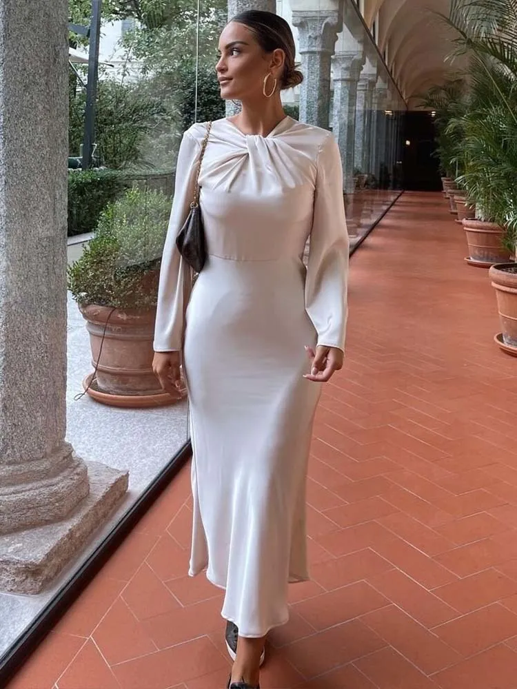 satin casual dresses Casual Women's Solid Dress Silk Texture V Neck Short Sleeve Loose Midi Dresses 2025 Summer Chic Elegant Woman Satin Dress