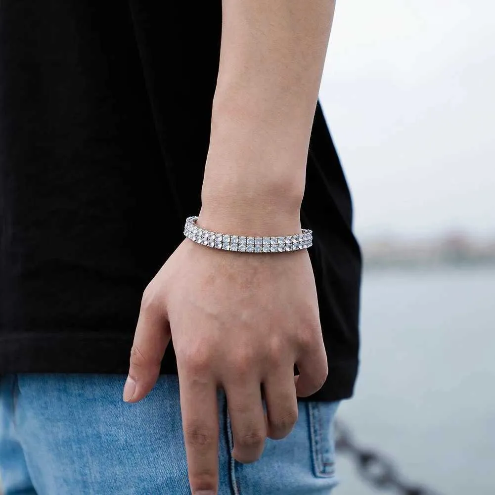 تخصيص حقيقي 10 مم من الصفوف من المجوهرات الراقية VVS Lab Diamond 925 Sterling Silver Moissanite Tennis Bracelet