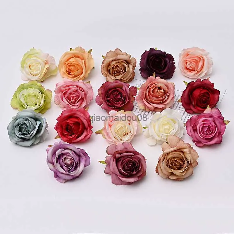 Dekoracyjne kwiaty wieńce 10pcs 6,5 cm Europejski jesień róży róży Dekoracja ściany ślubnej kwiat sztuczny vintage klawiszek kwiatowy akcesoria HKD230818