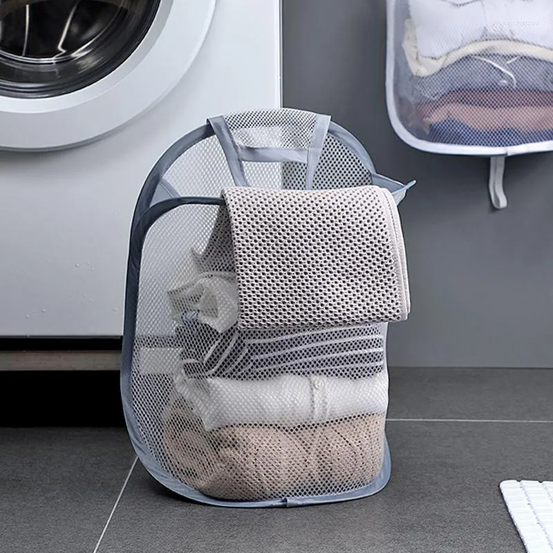 Tvättpåsar fällbara väskan Mesh Home Bucket Clothes Wall Storage Dirty Portable Basket Hanging Badrum