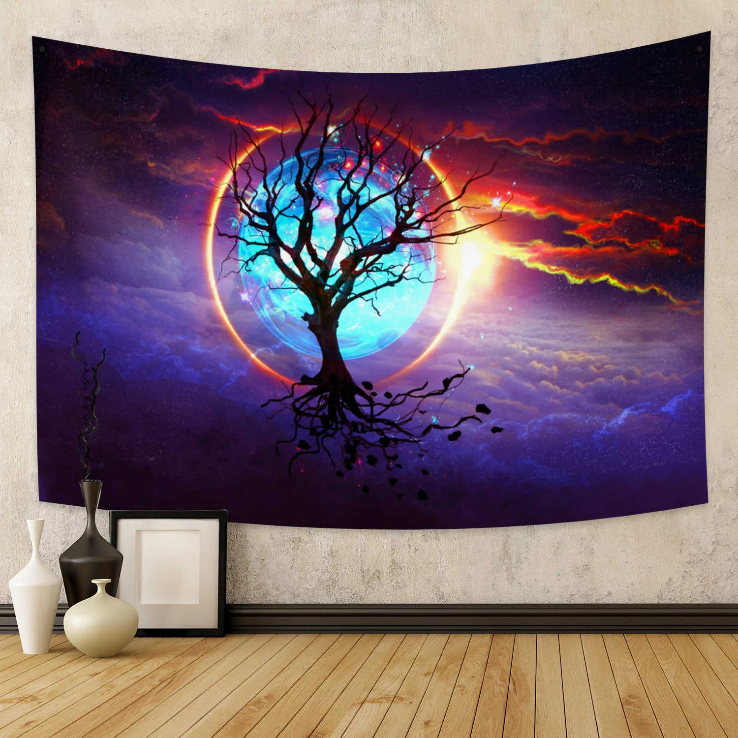 Tapisseries Lune Tapisserie Tenture Murale Espace Galaxie Nuit Étoilée Ciel Étoiles Bohème Trippy Univers Planète Couverture Décor À La Maison pour Dortoir