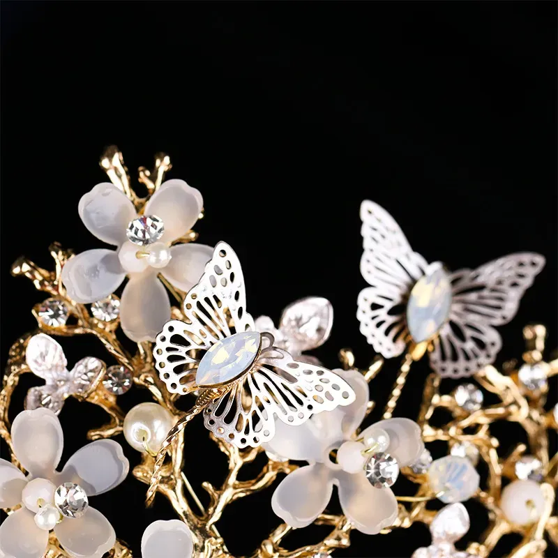 New Butterflies Flower Bride Headpieces Crystal Crown Gold Baroque Tiaras Wedding Accessories Jewelry Birthday Alloy Bridal Hair Pearls Headwear Canada 2022