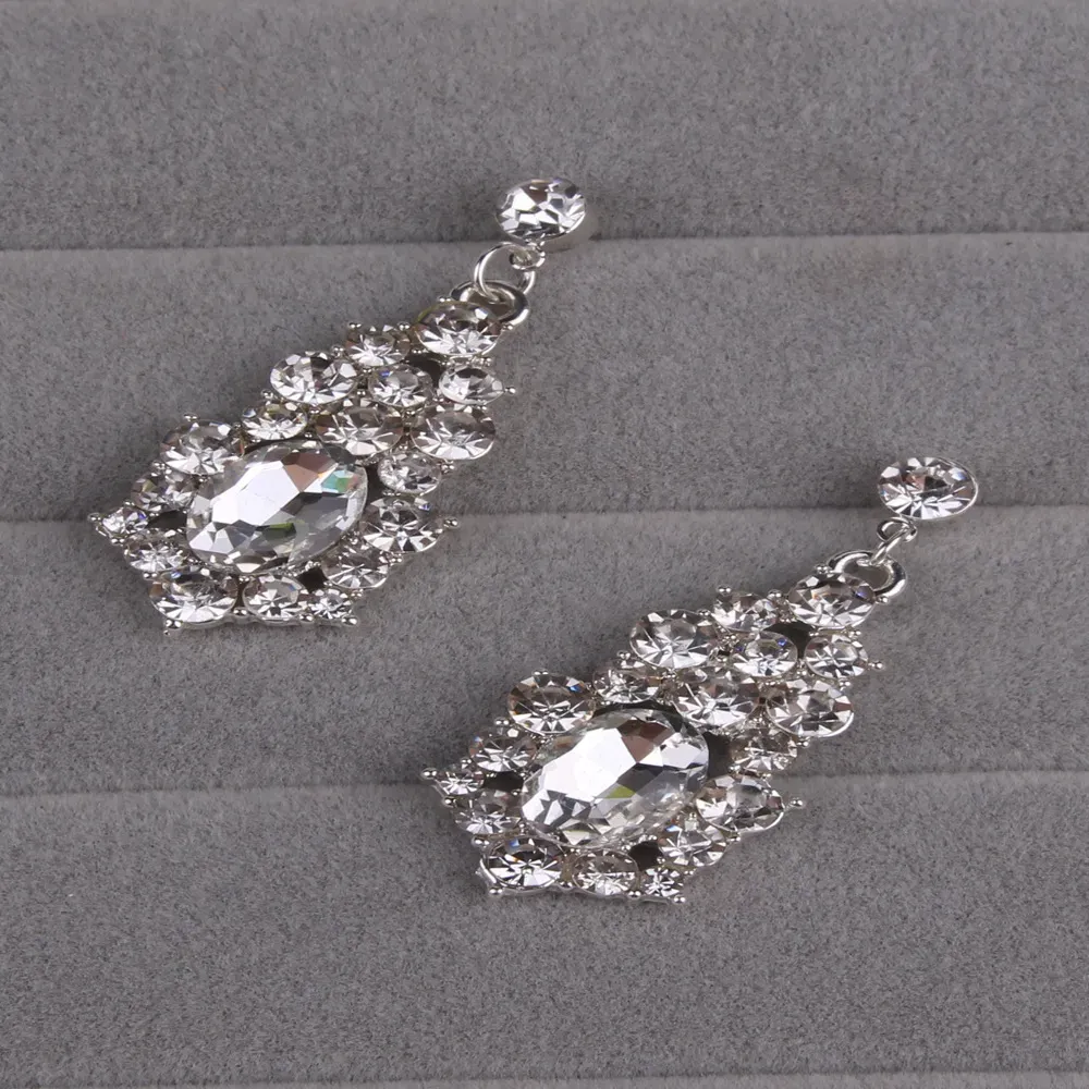  Bridal Wedding Jewelry Sets Silver Color Rhinestone Women Earrings Necklace Sets Engagement Jewelry for Bride