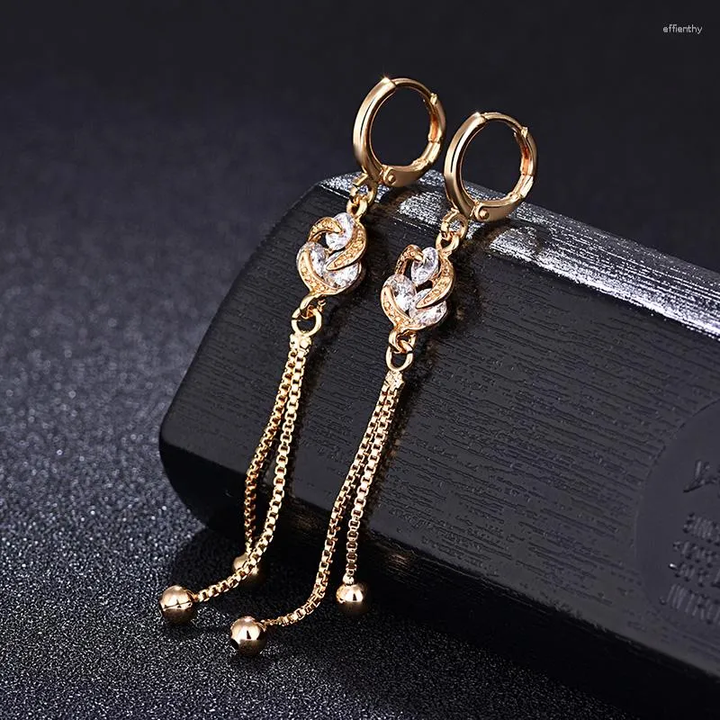 Dangle Earrings Round Flower For Women Girls 999 Rose Gold Wedding Chain 2023 Light Yellow Color White Zircon Fashion