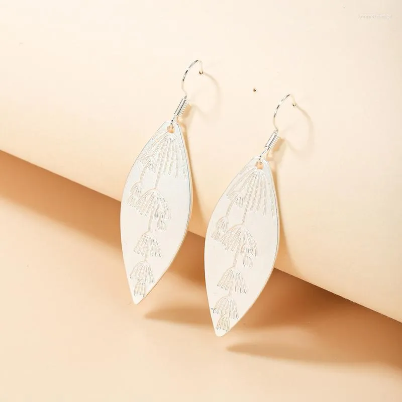 Dangle Earrings Simple Trend Drop-shaped Epoxy Drop Fashion Jewelry Metallic Silver Color Carved Floral Hook