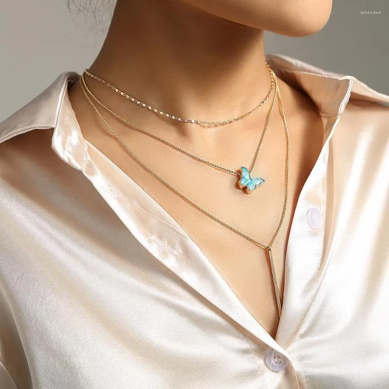 Anhänger Halsketten Mode Butterfly Geometrische Halskette Damen Persönlichkeit Temperament Kaltes Wind Einfacher mehrschichtiger Verschleiß Mädchen Schlüsselbeutel