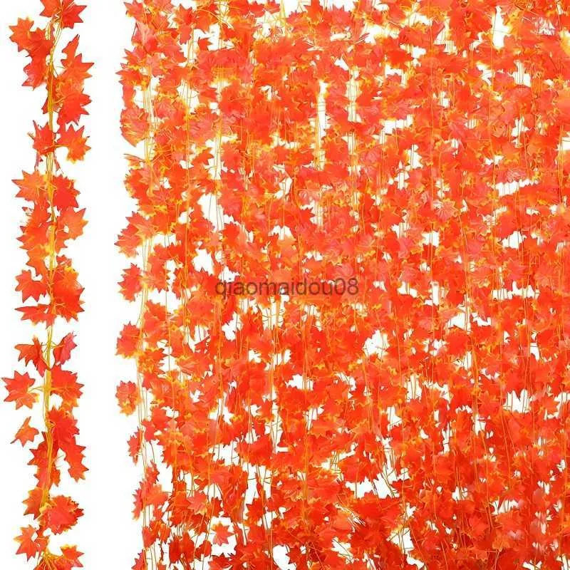 Flores decorativas grinaldas 5/1pcs Red Maple Leaf Vine Garland Decoração de outono Ação de Graças ao ar livre HKD230818