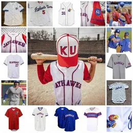 College Baseball Wears College NCAA Kansas Jayhawks KU Baseball Jersey 28 Jake Baker 29 Trevor Kardell 30 Nolan Metcalf 31 Knolton Clark 32 Jonah Ulane 33 Dylan Di