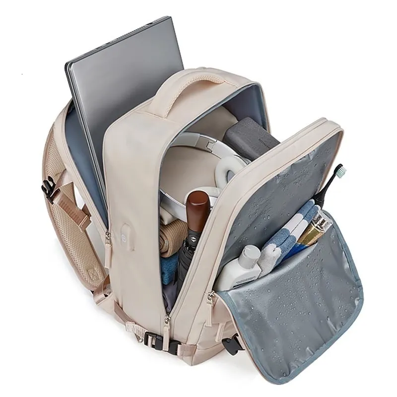 学校のバッグ旅行女性バックパック軽量防水156インチラップトップ多機能屋外スーツケース付き靴袋230817