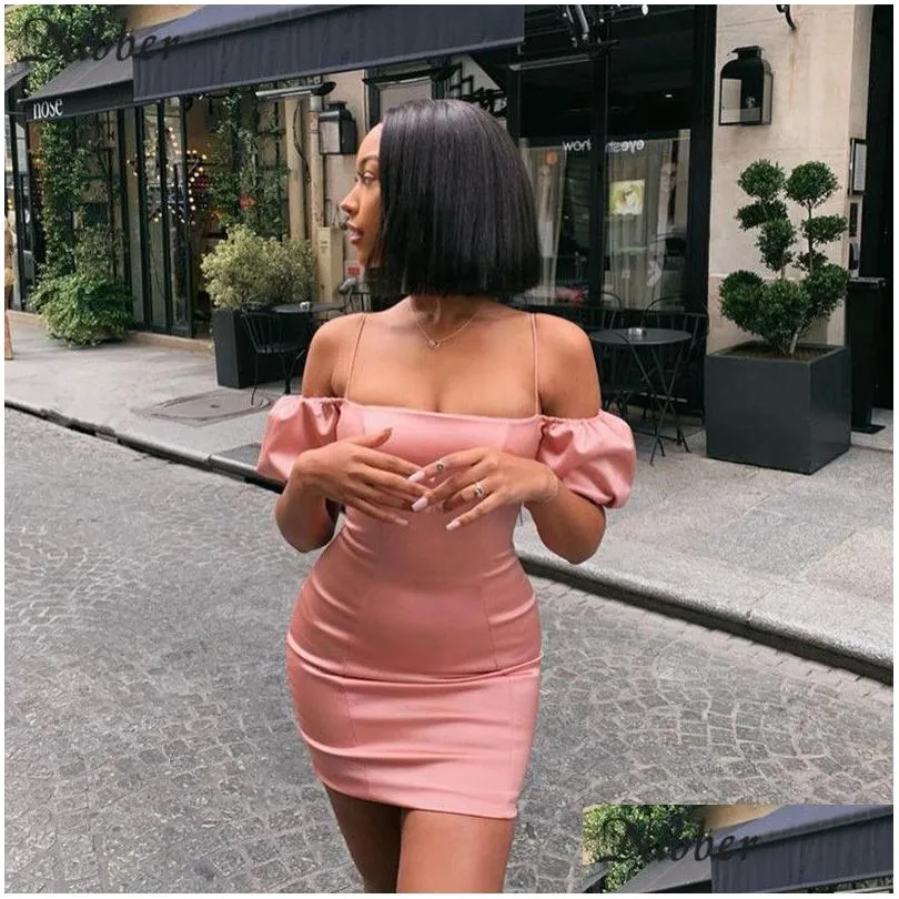 Abiti casual di base Nibber Autunno Autunno Romance French Party Night Lace Up BodyCon Dres Pink White Elegant Off Shoder Club Slim Slim Dress M DHCFH