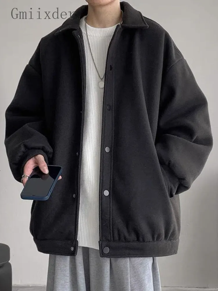 Herenwol Blends Gmiixder Winter Koreaanse Tweed Jacket Men Oversize Dikkeling Rapel Wollen jas unisex Hong Kong Style jeugdknop omhoog eenvoudige top 230818