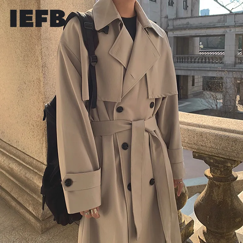 Męskie kurtki IEFB noszenie 2023 Moda jesienna ubrania podwójnie piersi męskie płaszcz luźne trend płaszczy Przystojny swobodny wiatr 230818