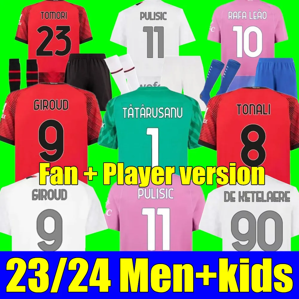 Ny 23 24 Pulisic AC Milans Koche Soccer Jerseys 2023 2024 Giroud de Ketelaere R. Leao Tonali Theo Fan Player Version Home Away Football Shirt 4th Men Kid Kit Uniforms