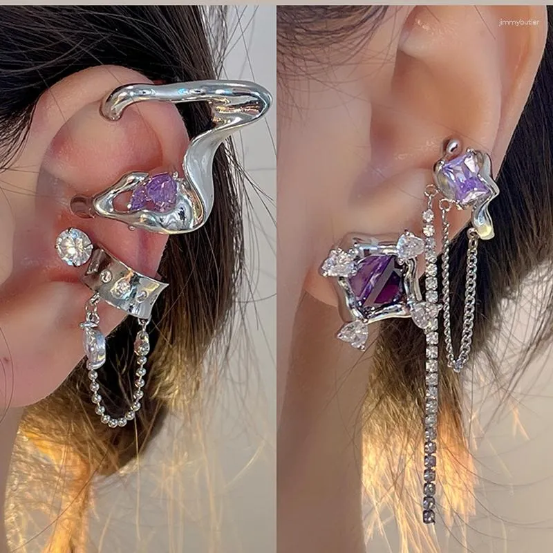 Dos boucles d'oreilles Design de mode coréen violet Zircon Clip pour femmes fille Y2k ensemble bijoux cadeaux mariage