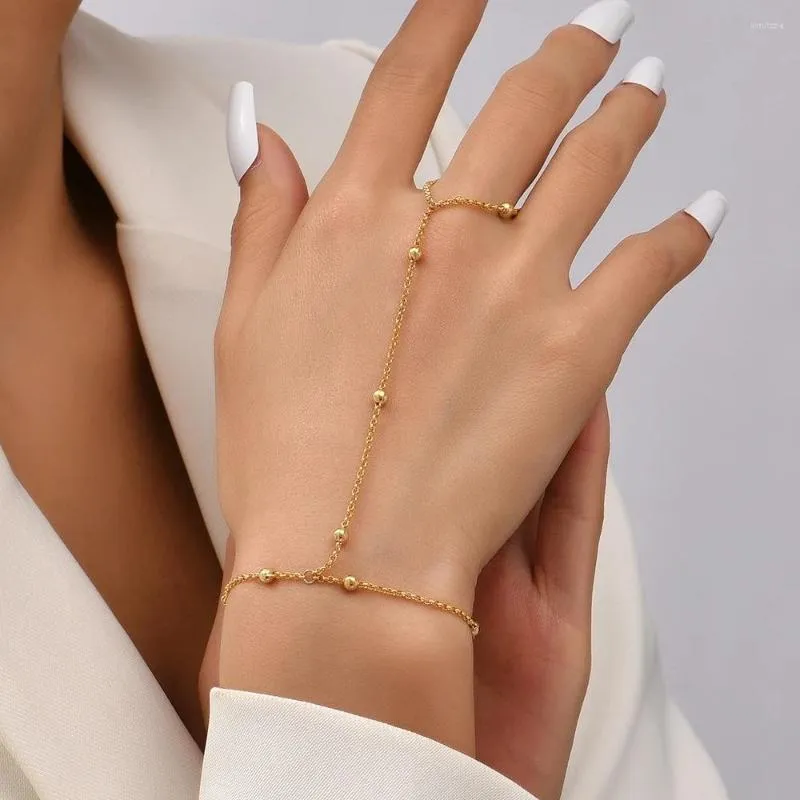 Strand Light Luxury Personality Advanced Simple Fashion Female Slave Chain Finger Ring Straight Copper Bead Bracelet