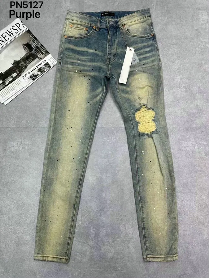 Jeans pour femmes PURPLEB Jeans pour hommes pantalons cargo noirs Designer autocollants skinny lavage léger déchiré moto rock revival joggers vraies religions Pantalon élastique décontracté