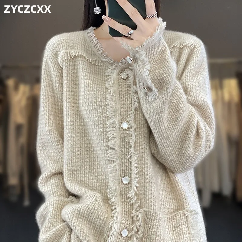 Magliette da donna tees 100% lana di lana merino -cappotto per cardigan casual autunno e maglione invernale con gigante coreano 230818