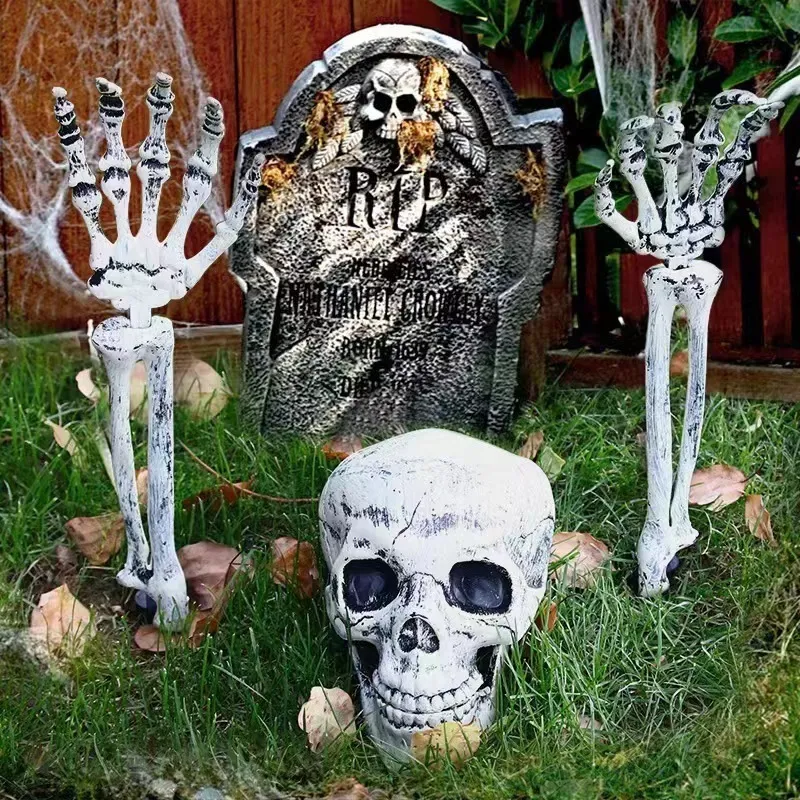 Autres fournitures de fête d'événement Halloween squelette fausse tête et mains ensemble décors de crâne effrayant décoration de maison hantée 230818