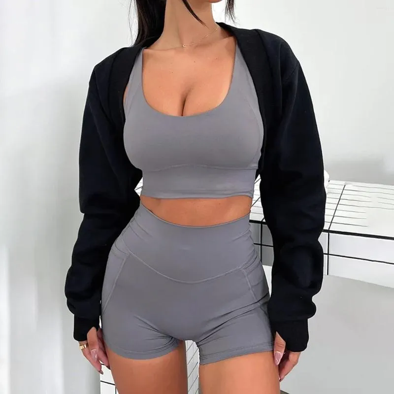 Dames hoodies vrouwen zonnebrandcrème sport crop top top mouw vest vesting gat open voorkant losgeknipt sjaal sweatshirt tops trendy pullover