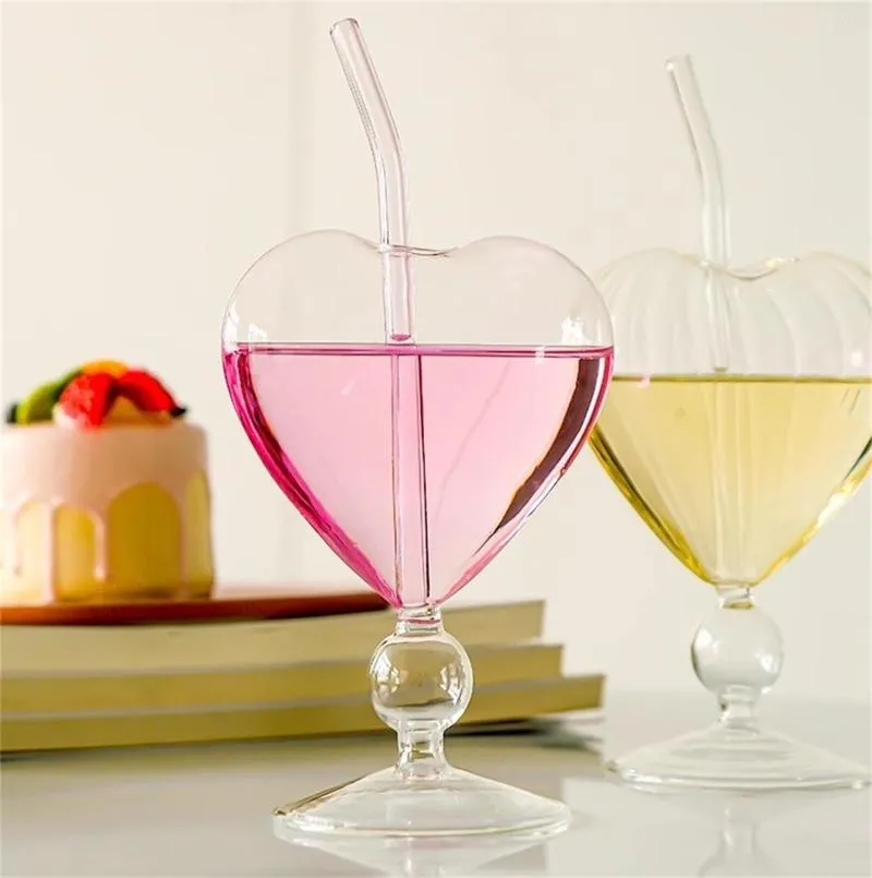 Vinglas 220 ml Creative Heart Shape Cocktail Candlelight Dinner Wedding Party Romantic Uniqued Clear Glass