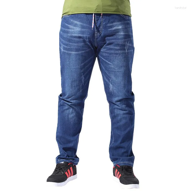 Jeans masculinos plus size masculino roupas 8xl clássico cintura elástica Casual alongamento reto largo macho de jeans da calça 7xl 5xl 6xl