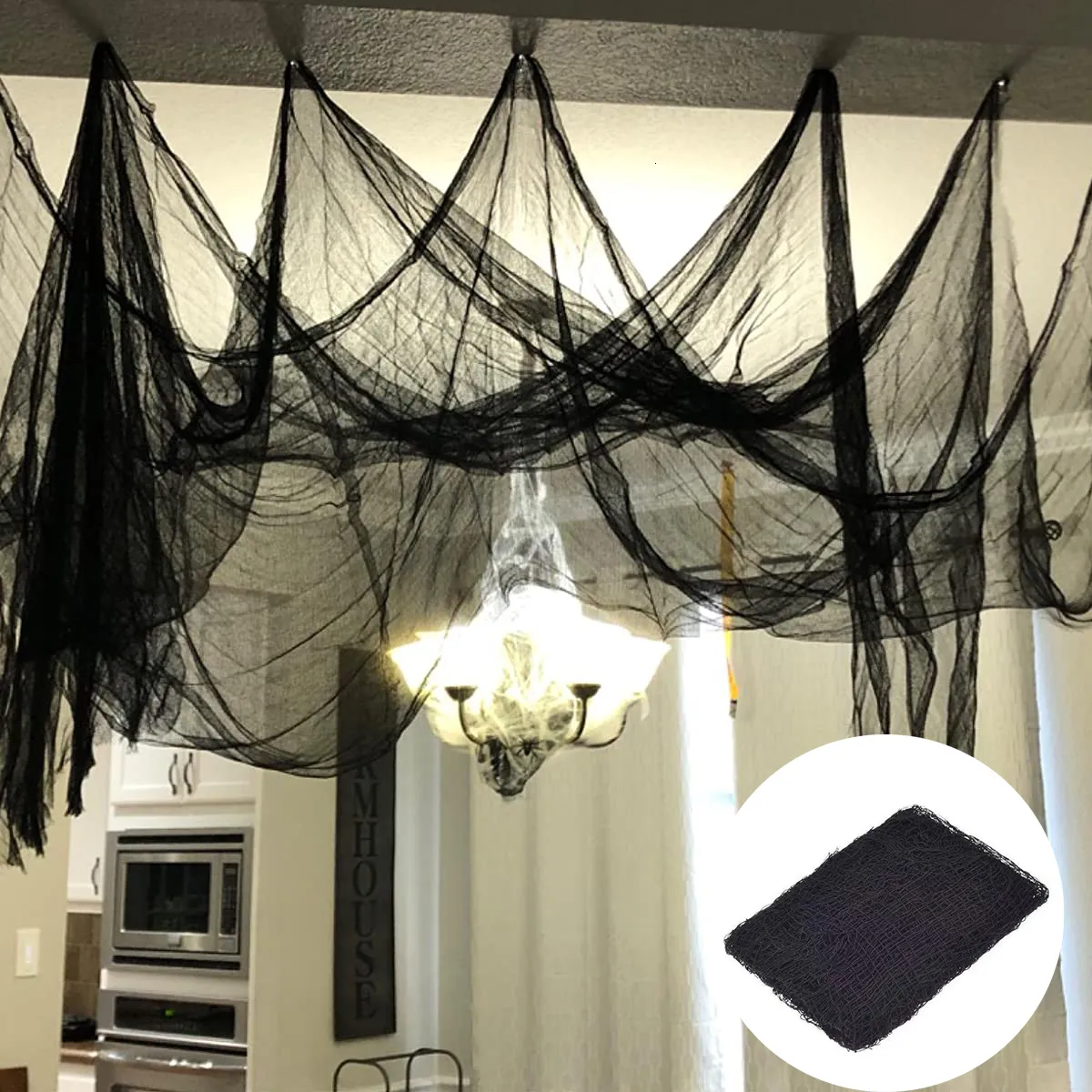 Inne imprezy imprezowe Black Halloween Gaza 72x186 CM Creepy Cloth Nettting Spider Decor Horror Dekoracja 230818