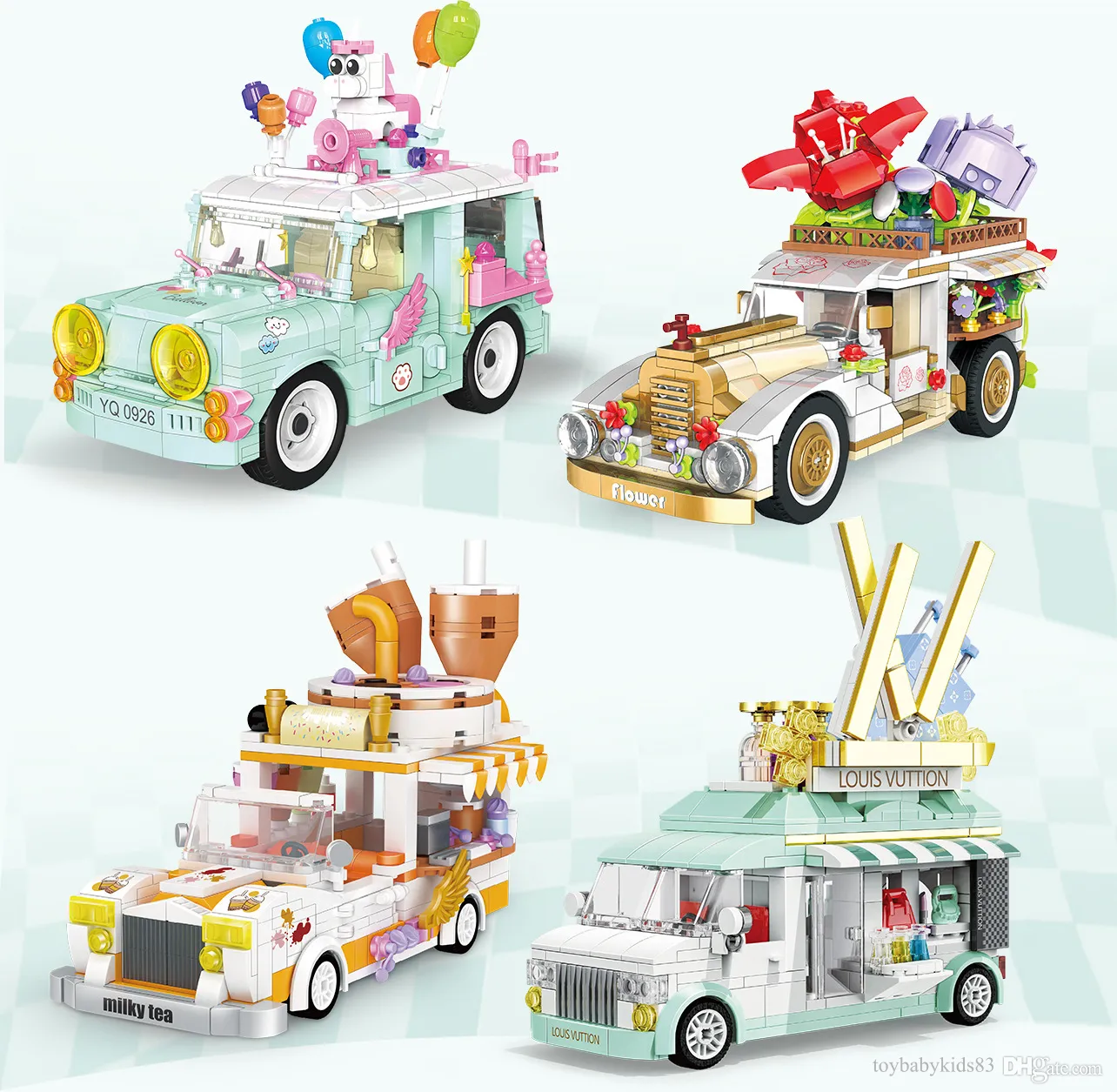 Street View Build Block City Sorvete Toy Truck Moc Brick Dining Car Building Block Duplo Barbie Auto Food Cart Snacks Shop Lepin Brick Toy para menina Voiture Barbie