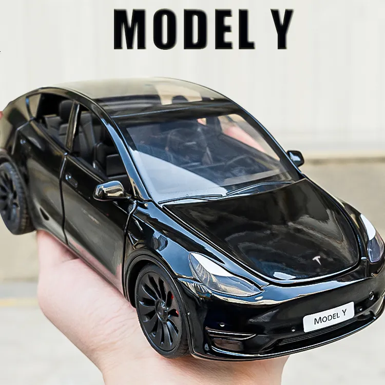 Diecast Model 1 24 Énergie Tesla MODÈLE Y Mini Alliage Voiture Diecasts Véhicules Simulation Jouet Décoration Enfant Cadeaux De Noël Garçon 230818