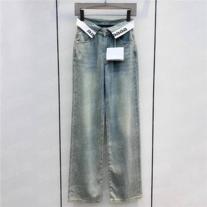 Pantalon en Jean à brides avec lettres pour femmes, pantalon en Denim de styliste à la mode, Style de rue, jambe droite