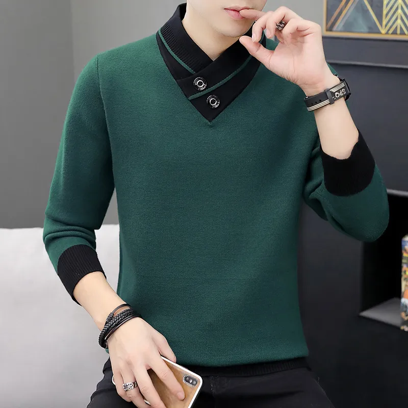 Herentruien mannen herfst vneck pullover trui slanke fit gebreide pullovers kleding homme 230818