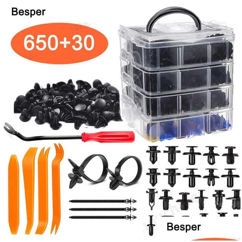 Outils à main Auto-tamponneuse Rivets en plastique Fixations Poussoir Kit de retenue Panneau de garniture de porte Clips de garde-boue avec attaches 1230 Drop Delivery Mobiles M Dhcup