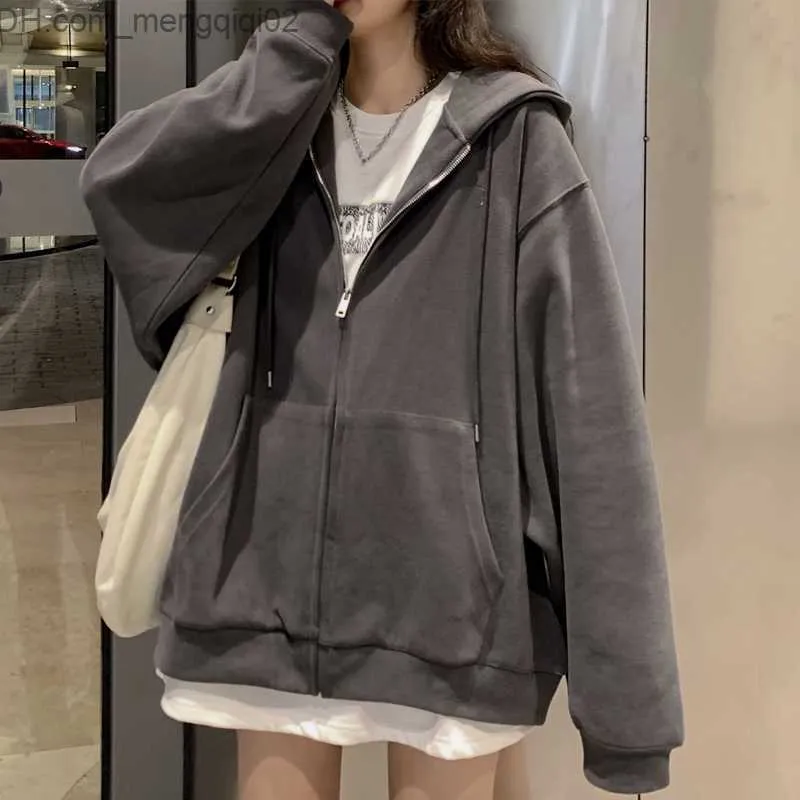 Heren Hoodies Sweatshirts Harajuku Koreaanse hoodie Autumn Solid Color Zipper Oversized trui mode lange mouw pocket capuchon Coate jas z230819