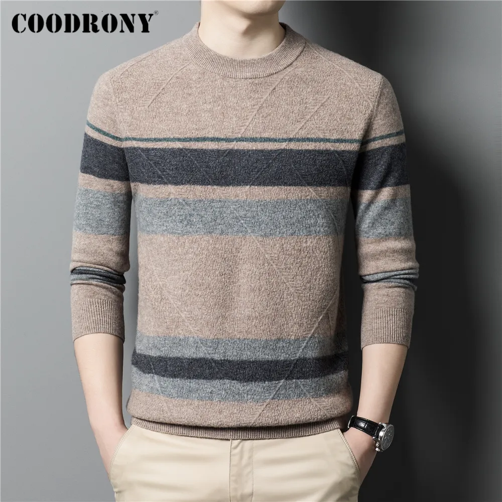 Pulls pour hommes COODRONY Marque 100 Laine Mérinos ONeck Pull En Tricot Rayé Homme Vêtements Automne Hiver Arrivée Classique Pull Homme Z30 230818