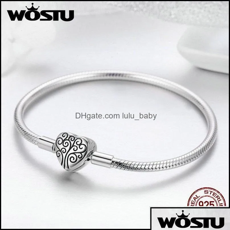 Chaîne Lien Bracelets Bijoux Wostu Véritable 925 Sterling Sier Arbre De Vie Charme Bracelet Bracelet Pour Les Femmes Fit Original Iy Perles Drop D Dhyza