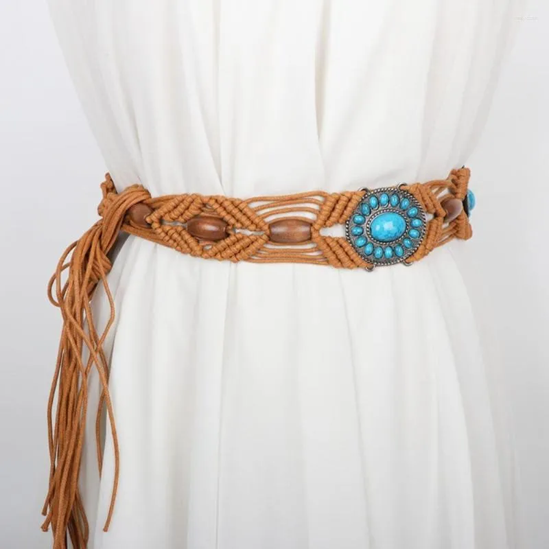 Cinture in metallo etnico perle in giro cintura nappa intrecciata a mano intrecciata da donna corda di cera da donna femmina gonna intrecciata intrecciata