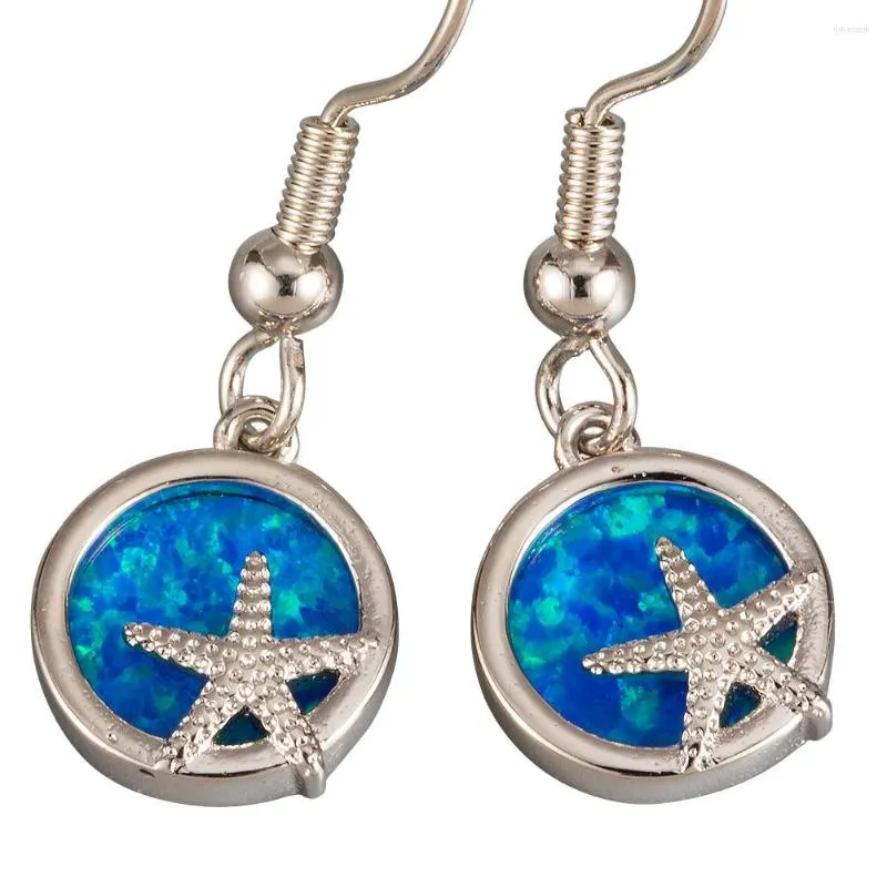 Dangle Küpeler Kongmoon denizyıldızı yuvarlak okyanus mavi ateş opal gümüş kaplama takılar kadınlar için damla