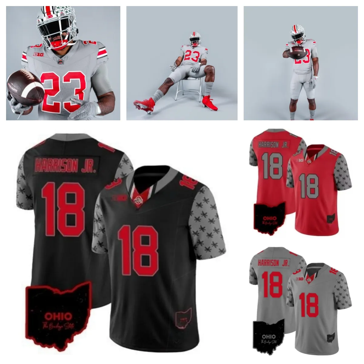 2023 Ohio State Buckeyes Football 32 Treveyon Henderson 6 Kyle McCord 11 Brandon Inniss 33 Devin Brown 24 Jermaine Mathews Jr. 80 Noah Rogers Men Młodzież Kobiety Rozmiar