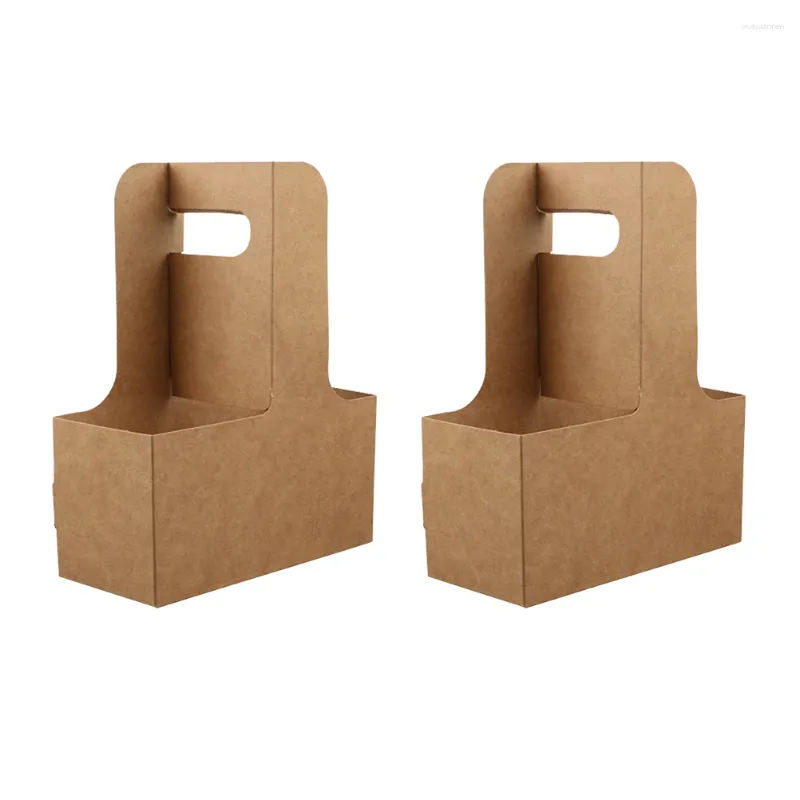 Cups Saucers 5pcs Kraft Paper Carrier With Handles For Drinks Coffee Becerage Candy Cookie