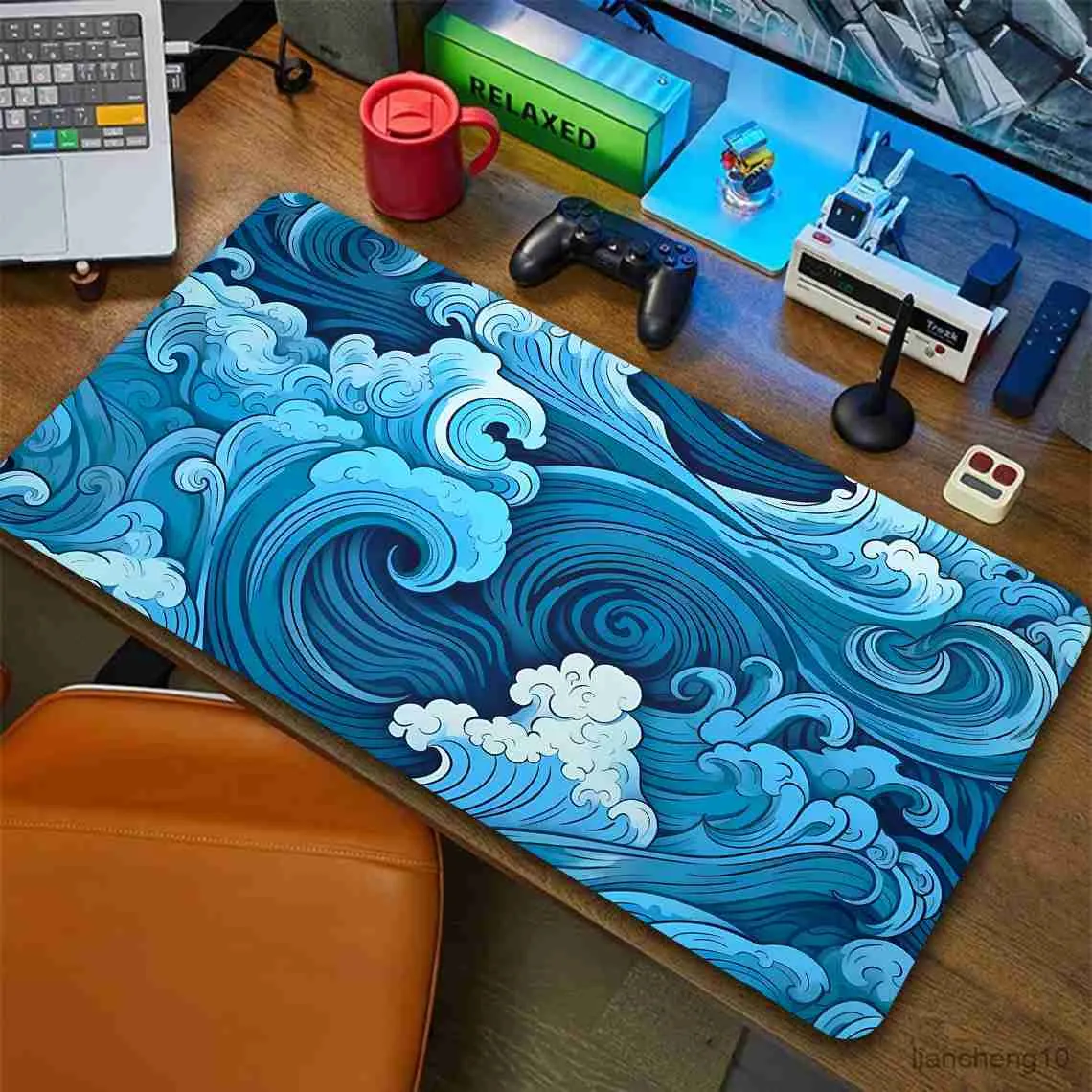 Tapis de souris poignet Art tapis de souris bleu la grande vague grand tapis de souris de jeu clavier tapis de souris bureau ordinateur portable tapis de bureau R230819