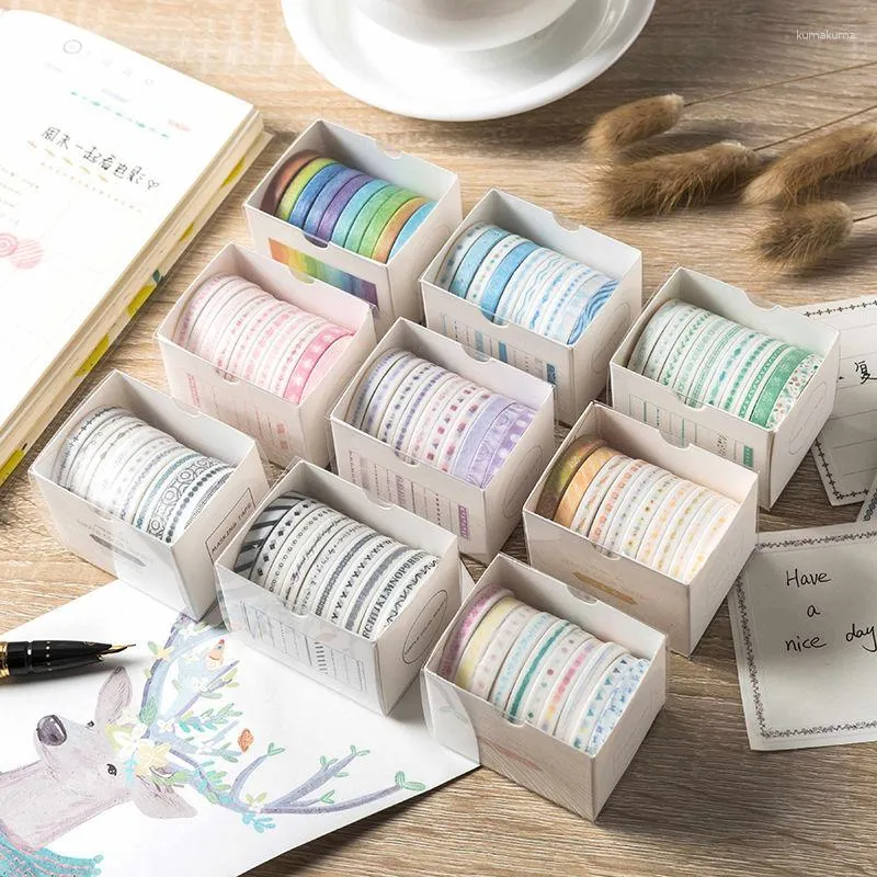 Principal 10Rolls Washi Fita Set Line de cores Série extremamente fina 10 envolvida em decalques decorativos de material de tenda básica da mão DIY