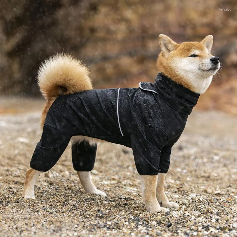 Hundkläder husdjur regnrock jacka vattentät huva polyestermaterial andas poncho full kropp wrape stora kläder