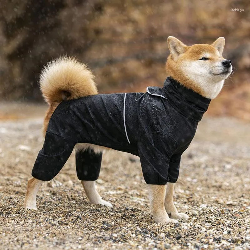 Vêtements pour chiens Pet Imperméable Veste Imperméable À Capuche Polyester Matériel Respirant Poncho Enveloppe Complète Grand Vêtements